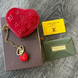 Authentic Louis Vuitton Vernice, Red Heart Monogram Coin Purse w/Charms!